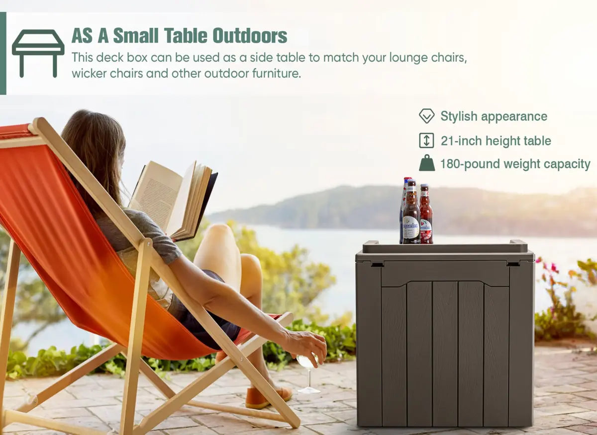 GUNJI 30 Gallon Small Deck Box Waterproof Resin Storage Box Lockable Brown | Outdoor Patio Furniture - view 4