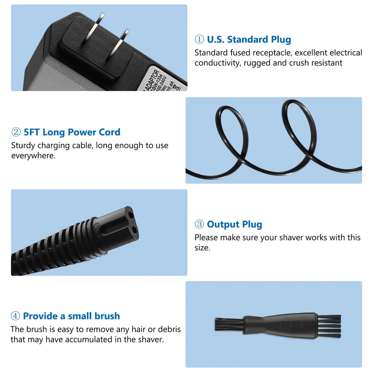 FNKTQL 12V Shaver Charger for Braun Series 9, 8, 7, 6, 5, 3, 1, XT5 & Silk Epil 5/7/9/9 Flex (1.5m Cable) | Smart Charging Power Cord - view 7