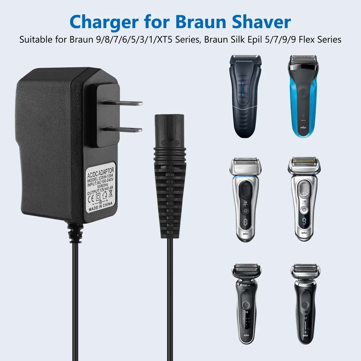 FNKTQL 12V Shaver Charger for Braun Series 9, 8, 7, 6, 5, 3, 1, XT5 & Silk Epil 5/7/9/9 Flex (1.5m Cable) | Smart Charging Power Cord - view 3