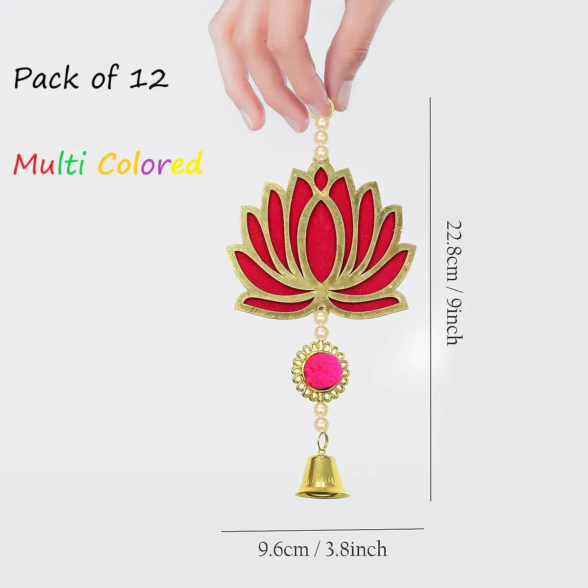 Divyakosh Wood Lotus Wall Hangings 12 Pcs | Religious Temple & Festive Decor, Multicolor, 8.5 Inch - view 4