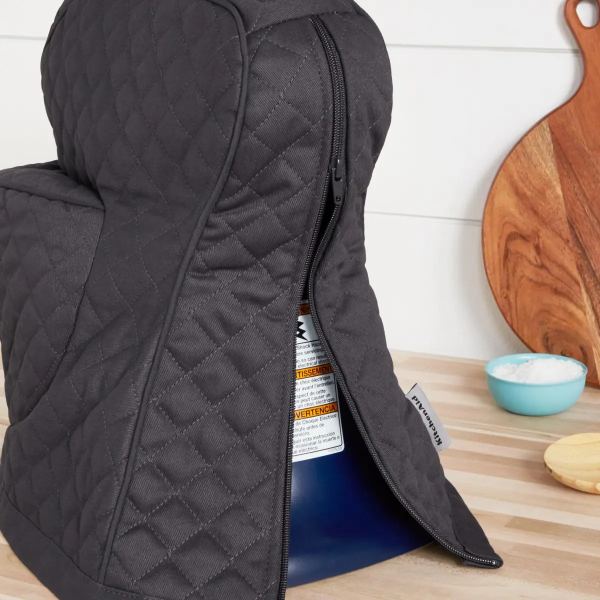 KitchenAid Fitted Tilt-Head Stand Mixer Cover with Storage Pocket, Quilted 100% Cotton, 36.6cm x 45.7cm x 25.4cm (14.4"x18"x10"), Charcoal Grey - view 5
