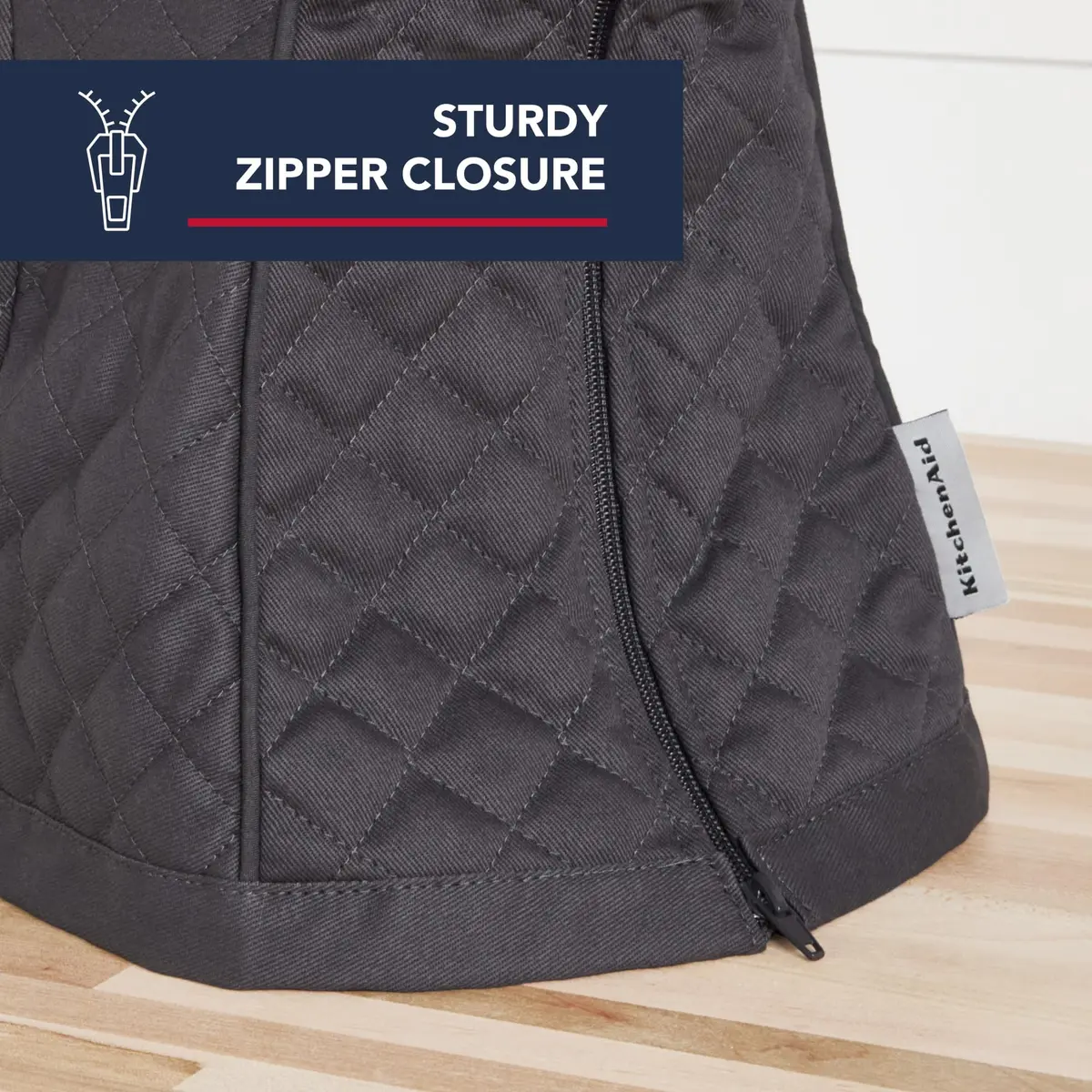 KitchenAid Fitted Tilt-Head Stand Mixer Cover with Storage Pocket, Quilted 100% Cotton, 36.6cm x 45.7cm x 25.4cm (14.4"x18"x10"), Charcoal Grey - view 3