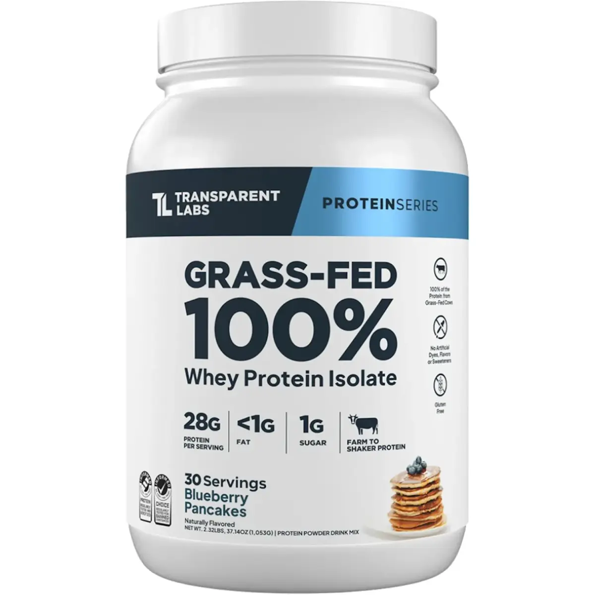 Transparent Labs Grass-Fed Whey Protein Isolate Dark Chocolate 1.13 kg (2.5 lb) | 28g Protein Per Serving - main product image