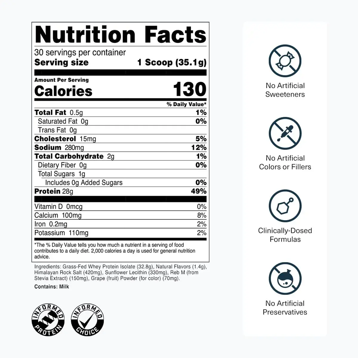 Transparent Labs Grass-Fed Whey Protein Isolate Dark Chocolate 1.13 kg (2.5 lb) | 28g Protein Per Serving - view 3