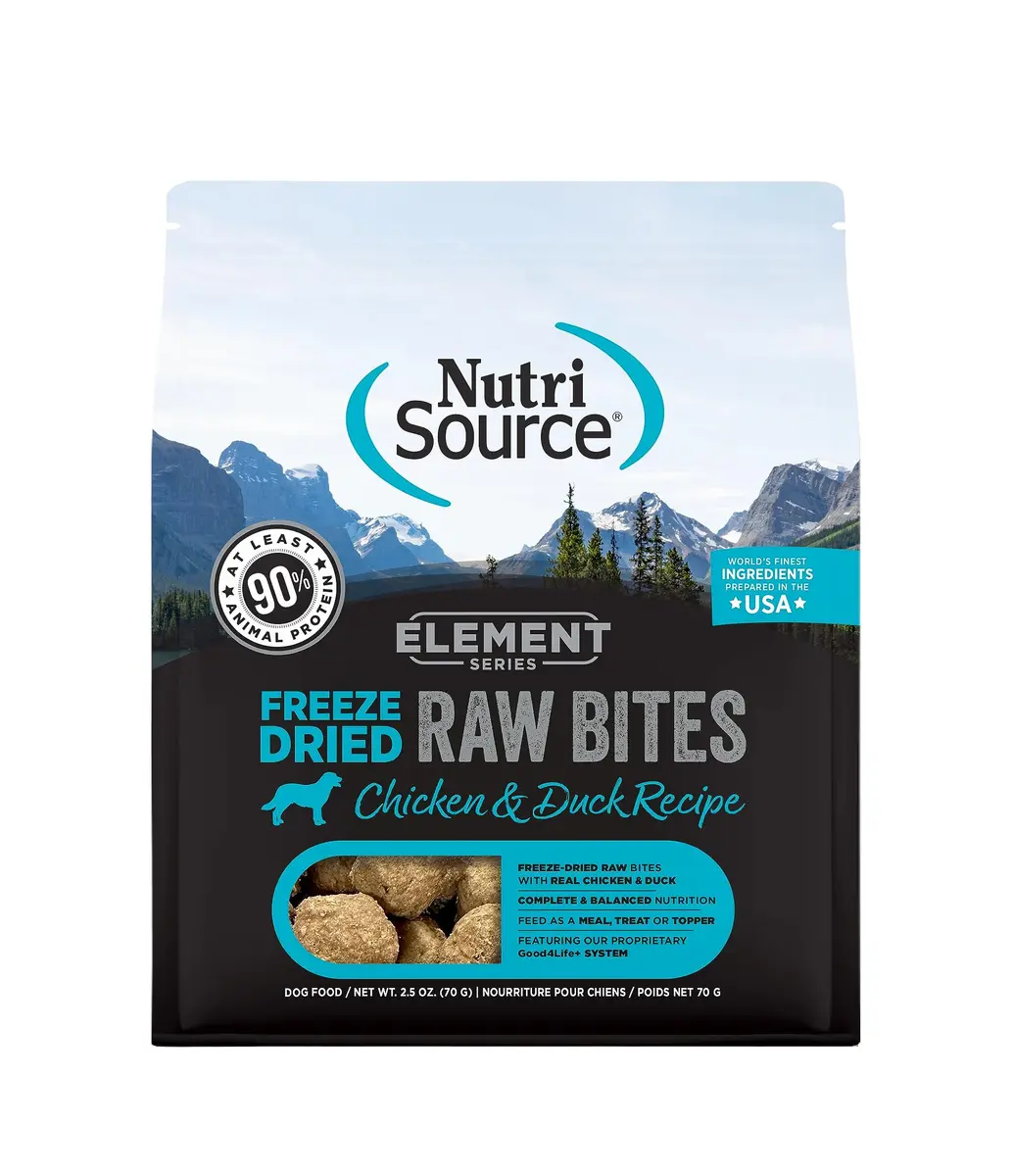 NutriSource Element Series Chicken & Duck Freeze Dried Raw Bites | Supports All Life Stages & Gut Health - main product image