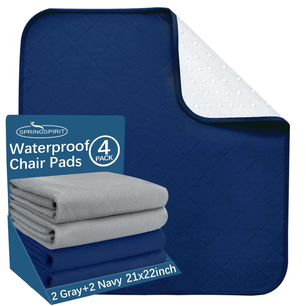 SPRINGSPIRIT Waterproof Chair Pads for Incontinence 22'' x 21'' (4 Pack) | Absorbent Seat Protector for Adults, Elderly, Kids, Pets - main product image