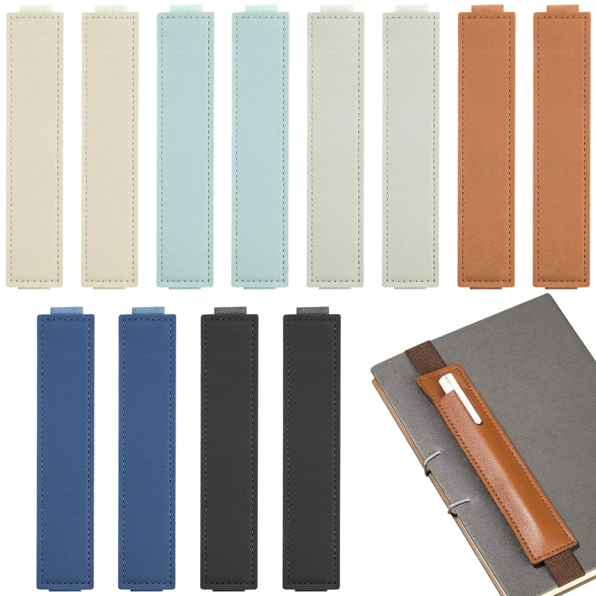 Aswewamt 12 Pcs Elastic Notebook Band Holders PU Leather Adjustable Pen Sleeve Pouch | Multifunctional Notebook Straps for Office & School - main product image