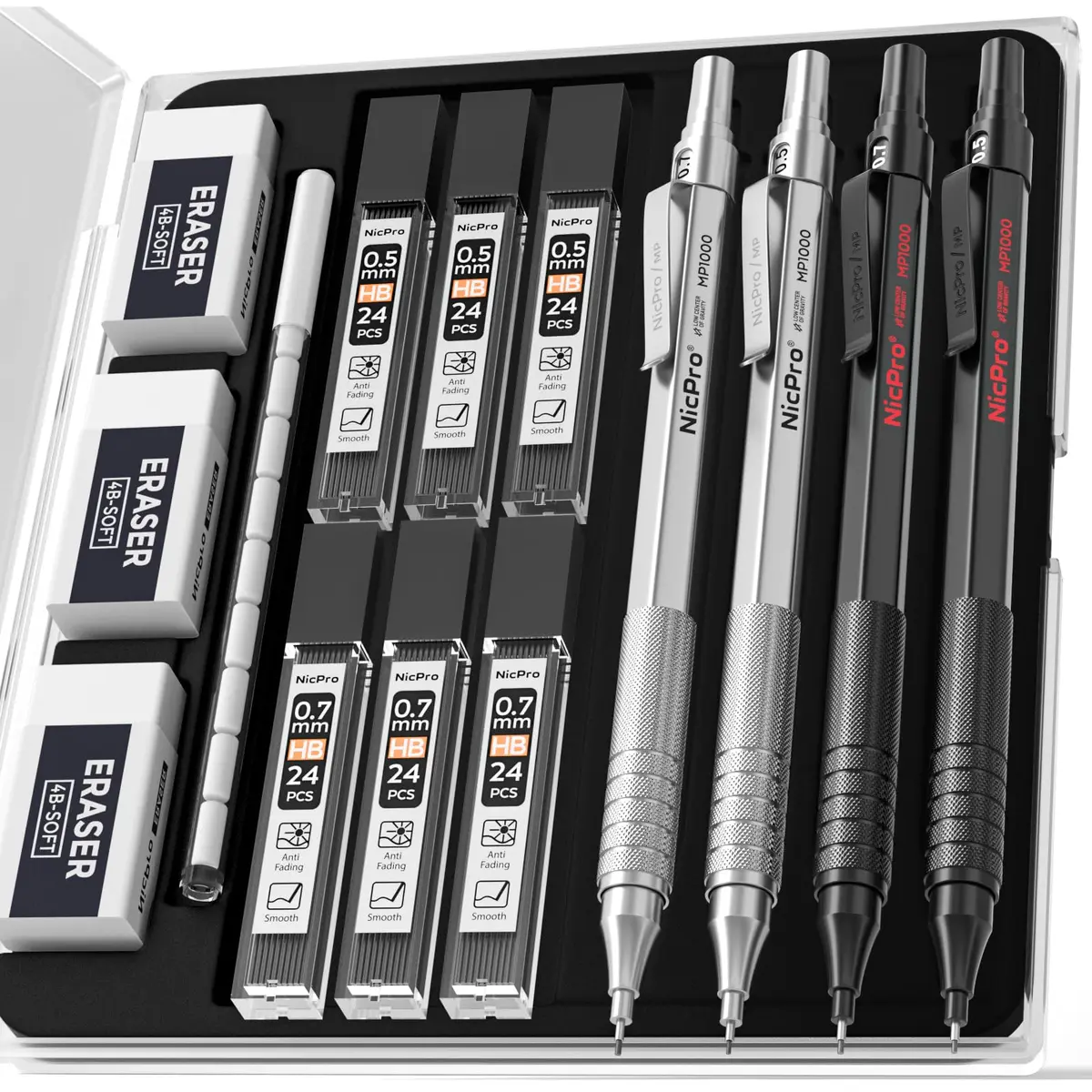 Nicpro Metal Mechanical Pencil Set 0.5 mm & 0.7 mm | Durable, Refillable, Stylish for Artists & Students - main product image