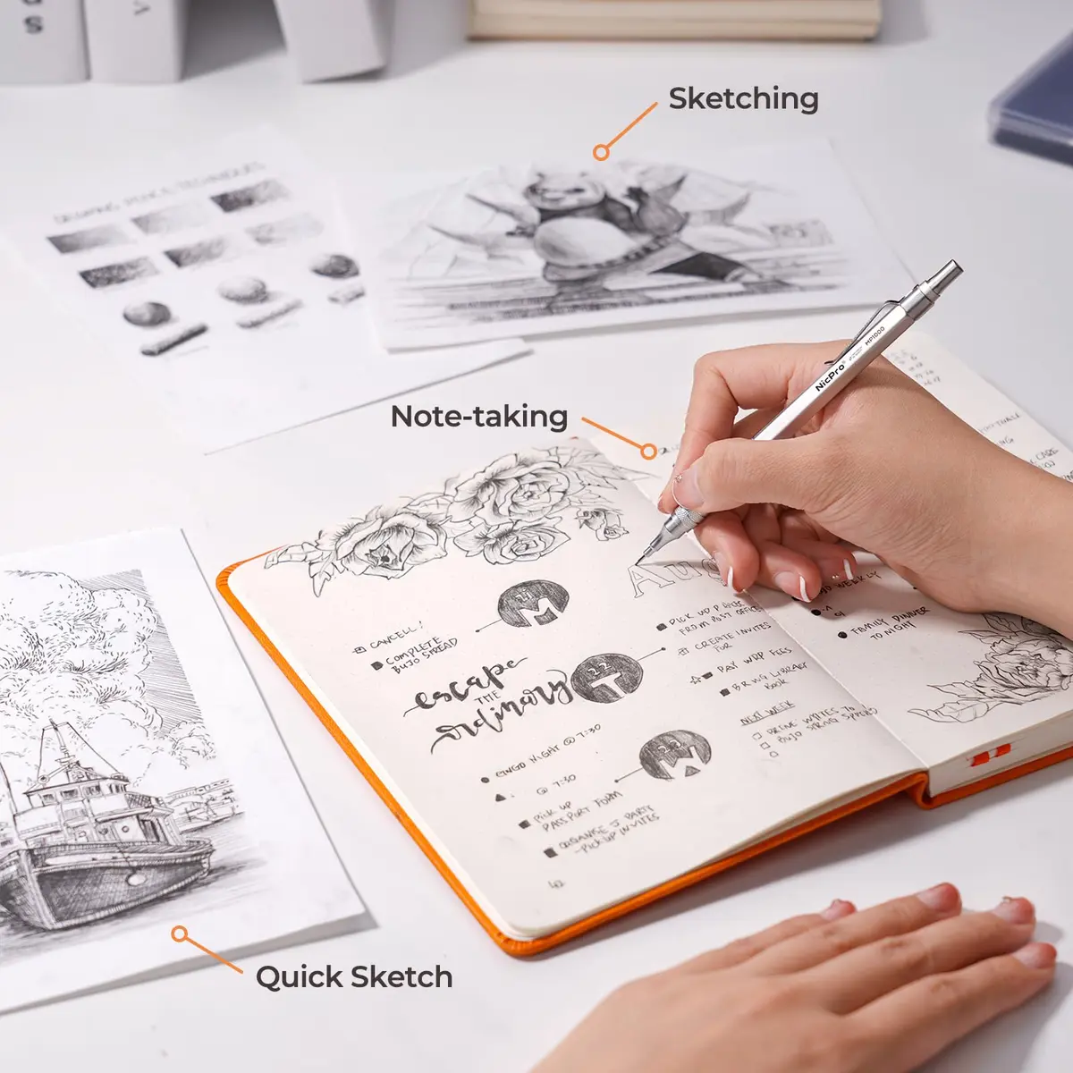 Nicpro Metal Mechanical Pencil Set 0.5 mm & 0.7 mm | Durable, Refillable, Stylish for Artists & Students - view 6