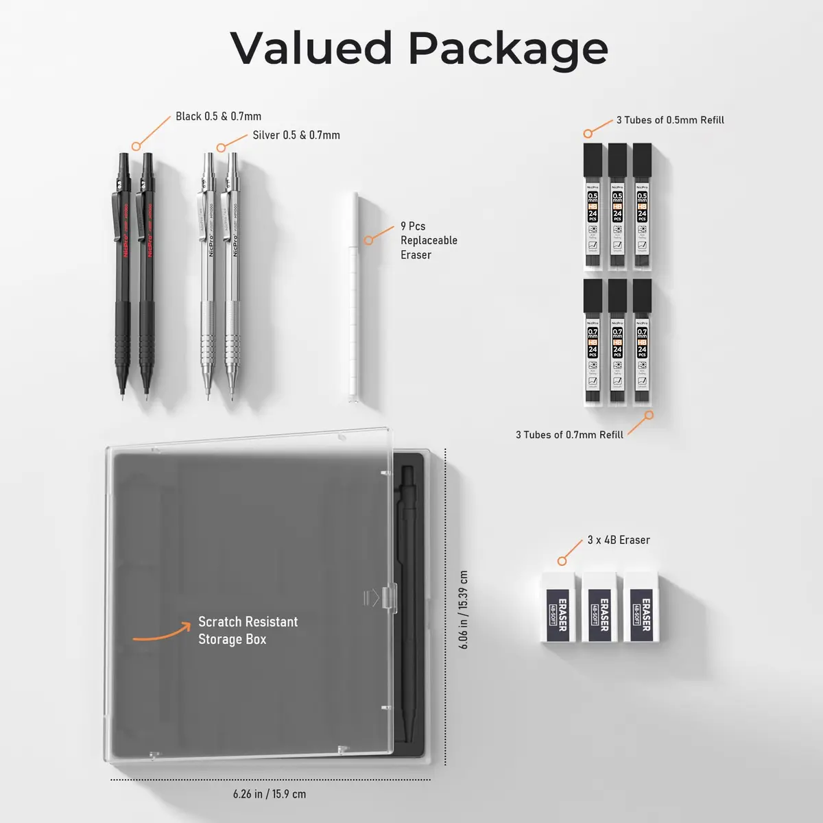 Nicpro Metal Mechanical Pencil Set 0.5 mm & 0.7 mm | Durable, Refillable, Stylish for Artists & Students - view 7