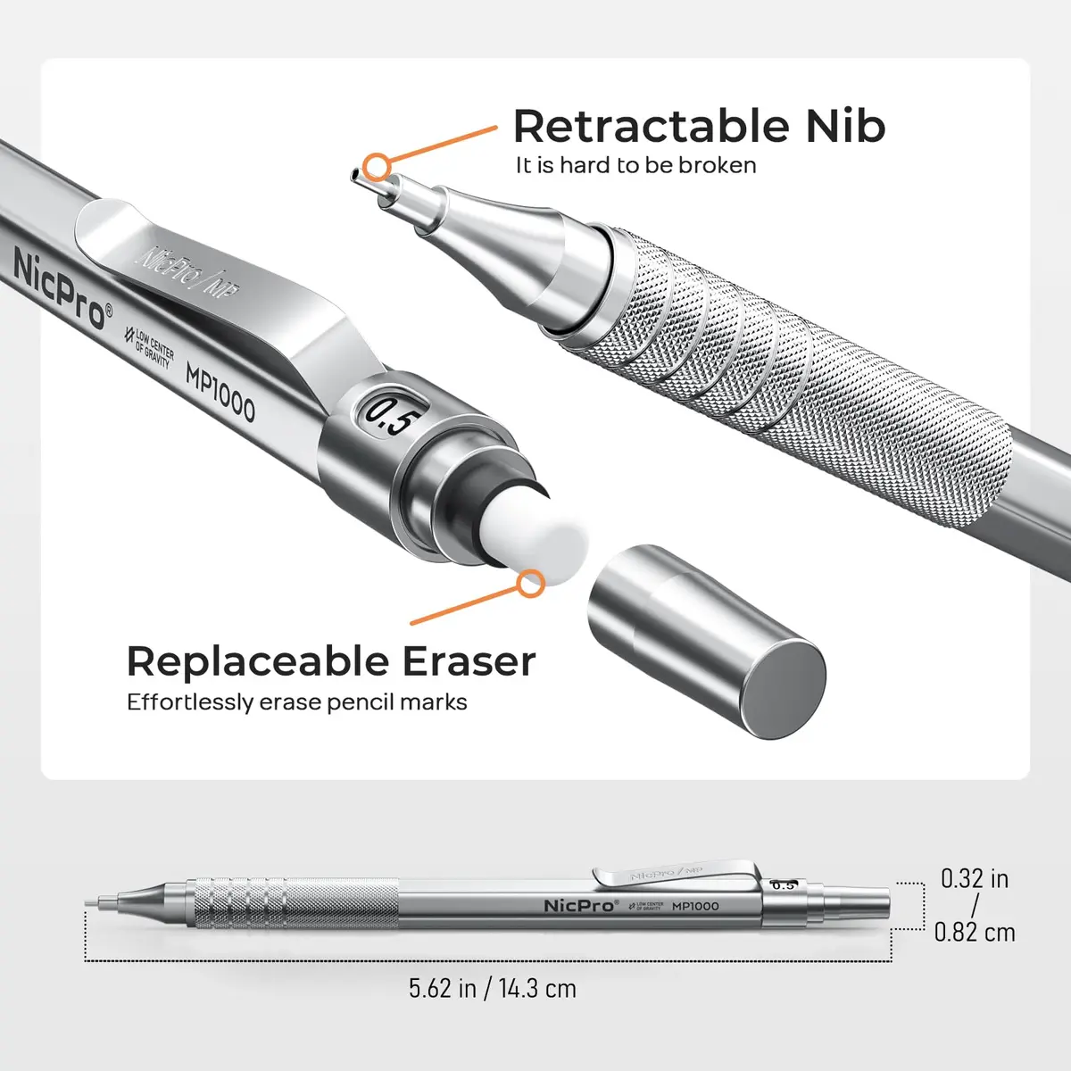 Nicpro Metal Mechanical Pencil Set 0.5 mm & 0.7 mm | Durable, Refillable, Stylish for Artists & Students - view 3