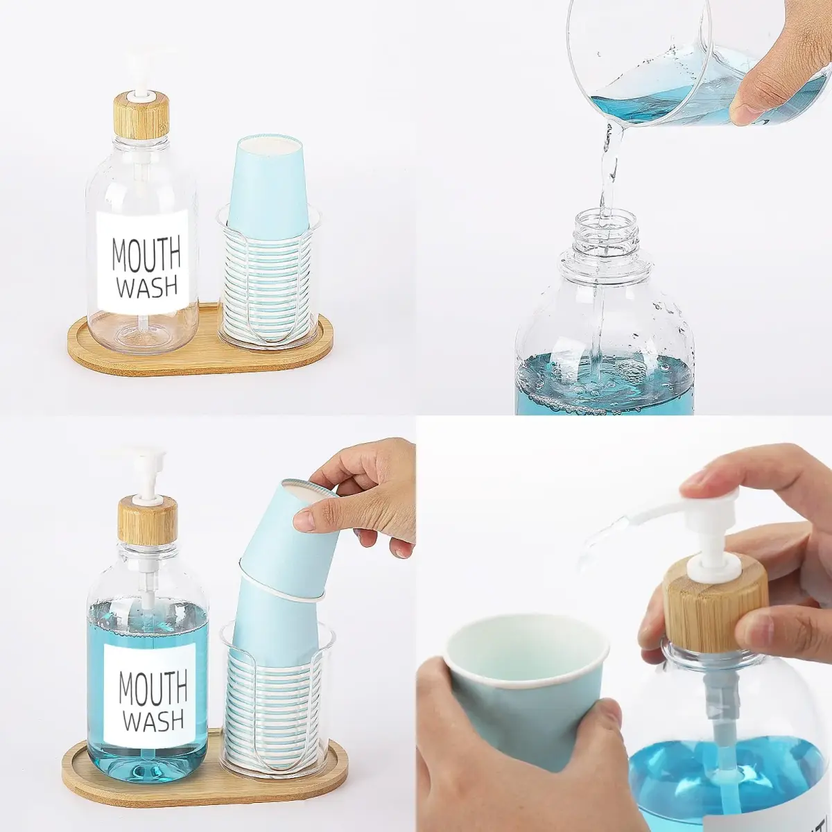 Tbestmax Clear 17oz Refillable Mouthwash Dispenser with Cup Holder & Tray | Bathroom Organizer - view 4