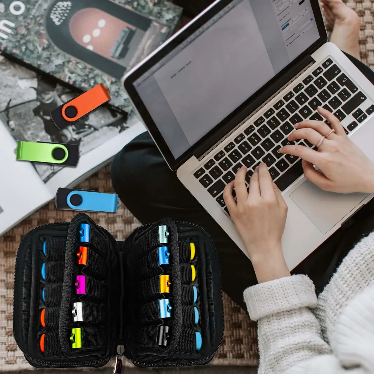 JBOS Flash Drive Case 20 Slots | Black Neoprene Organizer Bag for Memory Sticks, Jump Drives, Thumb Drives, USB Cases - view 4
