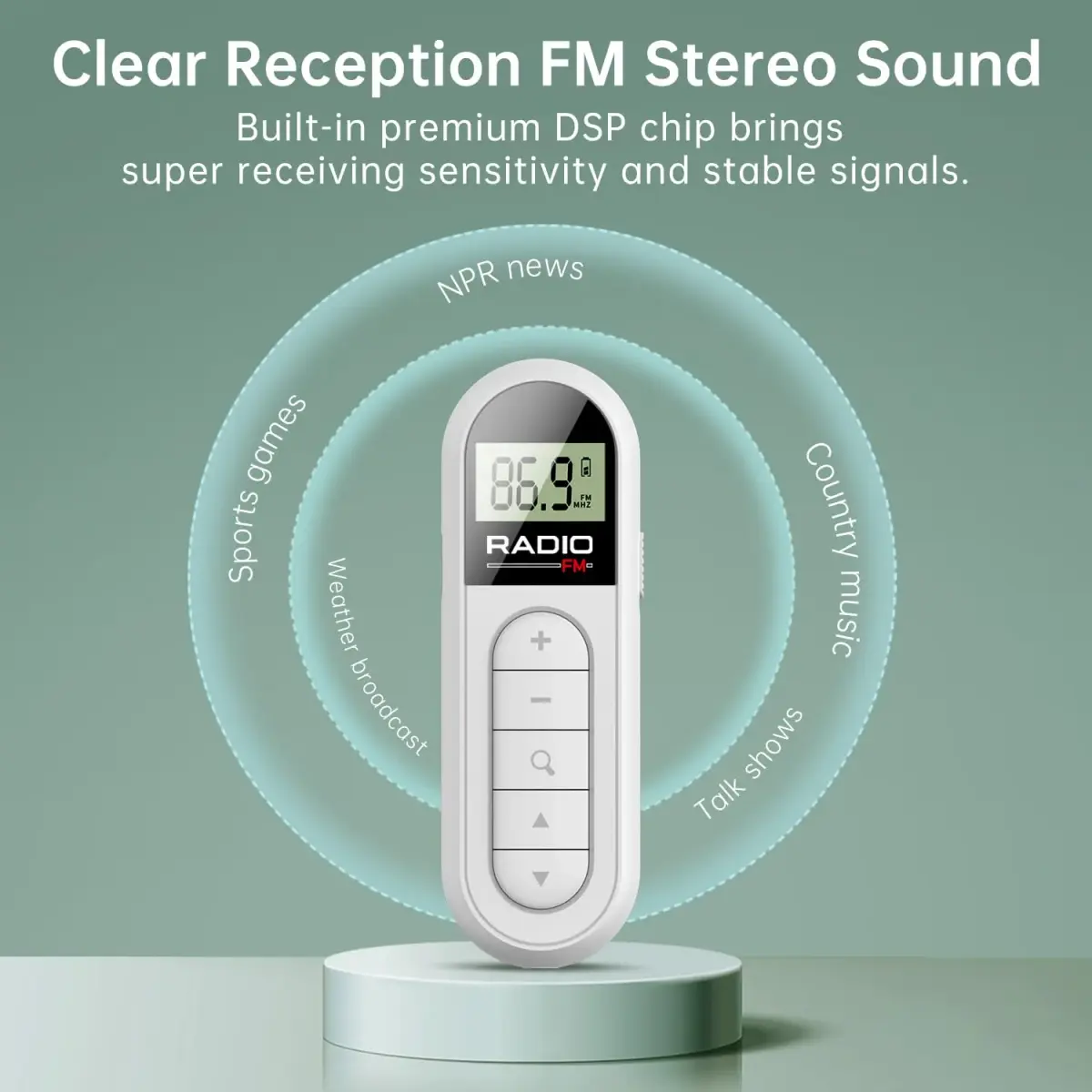 UMUTOO MI03 Pocket FM Radio Portable with Clip Rechargeable - White | Headphone-Only Personal Receiver - view 5