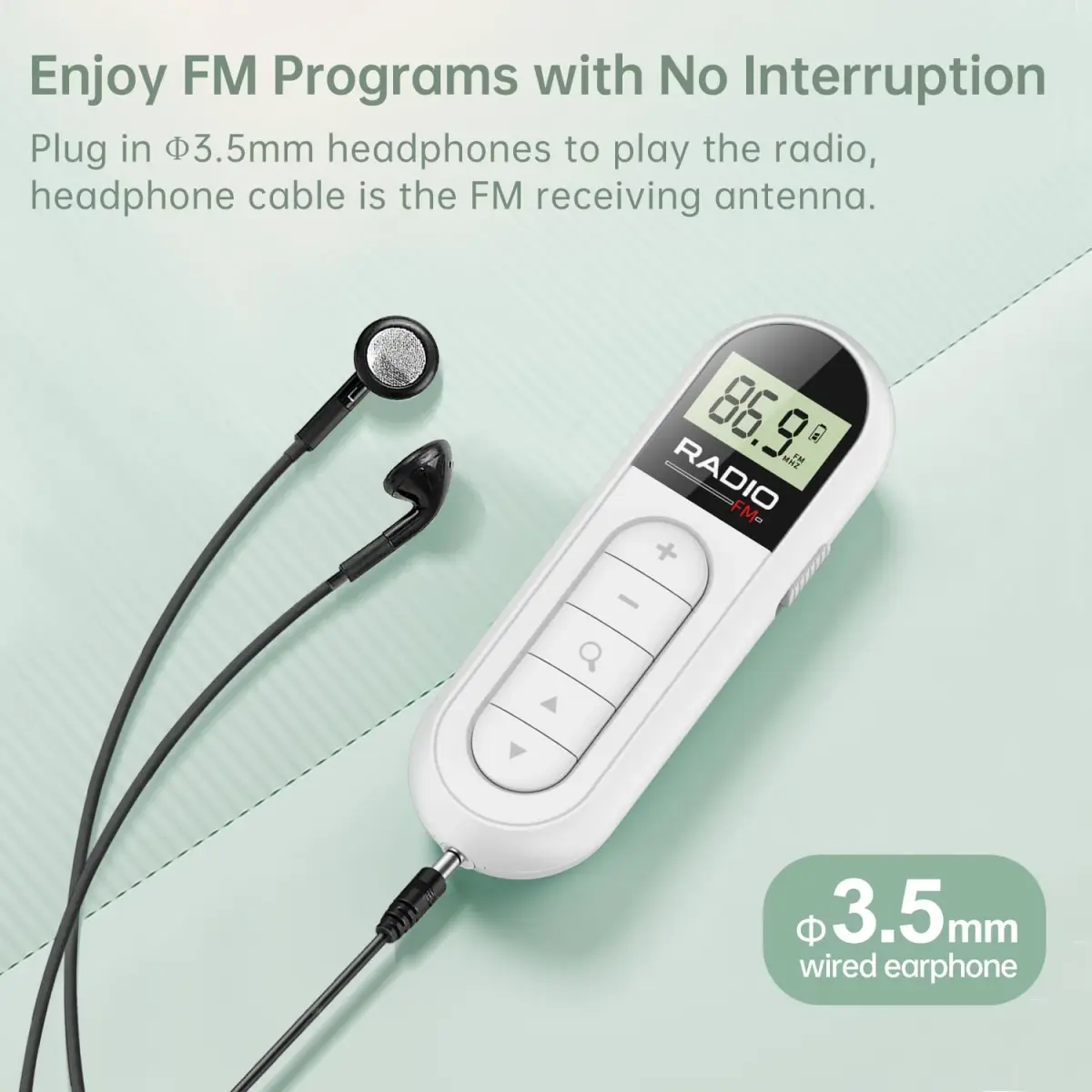 UMUTOO MI03 Pocket FM Radio Portable with Clip Rechargeable - White | Headphone-Only Personal Receiver - view 7