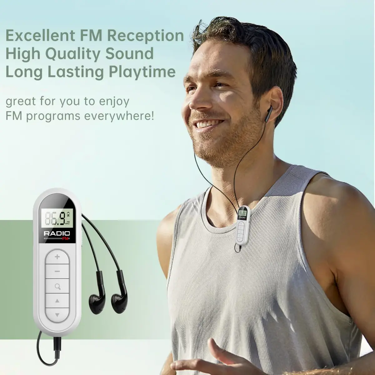 UMUTOO MI03 Pocket FM Radio Portable with Clip Rechargeable - White | Headphone-Only Personal Receiver - view 2