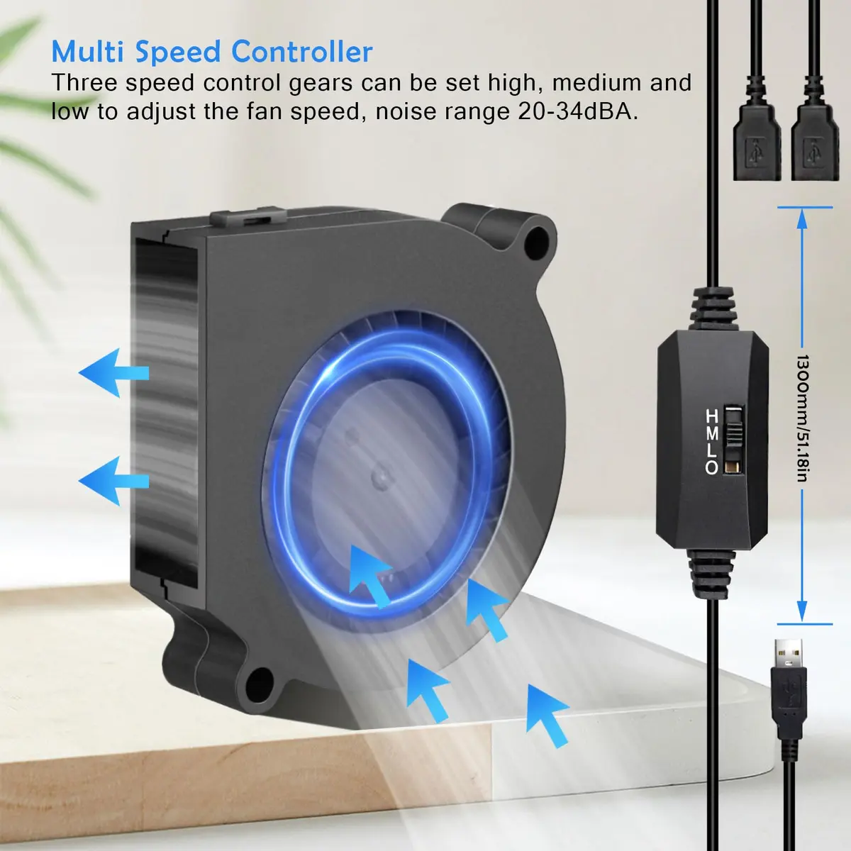 Wathai 60mm USB Blower Fan 2-Pack | 5V Variable Speed Controller for Electronics Cooling - view 5