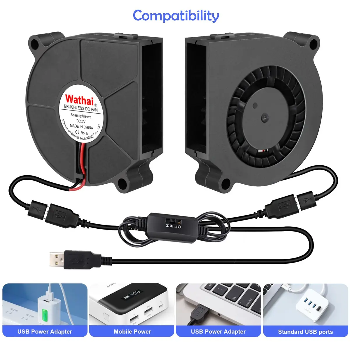 Wathai 60mm USB Blower Fan 2-Pack | 5V Variable Speed Controller for Electronics Cooling - view 4