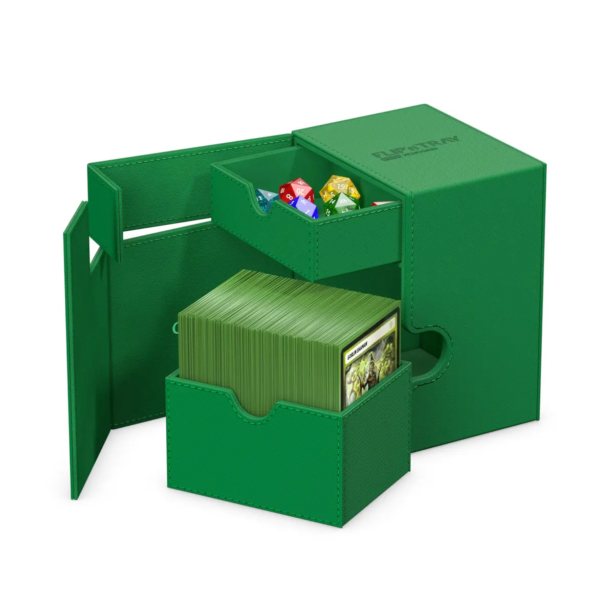 Ultimate Guard Flip'n'Tray 133+ Deck Case for 133 Double-Sleeved TCG Cards & Dice Tray | Green, Magnetic Closure, Microfiber Lining - view 5