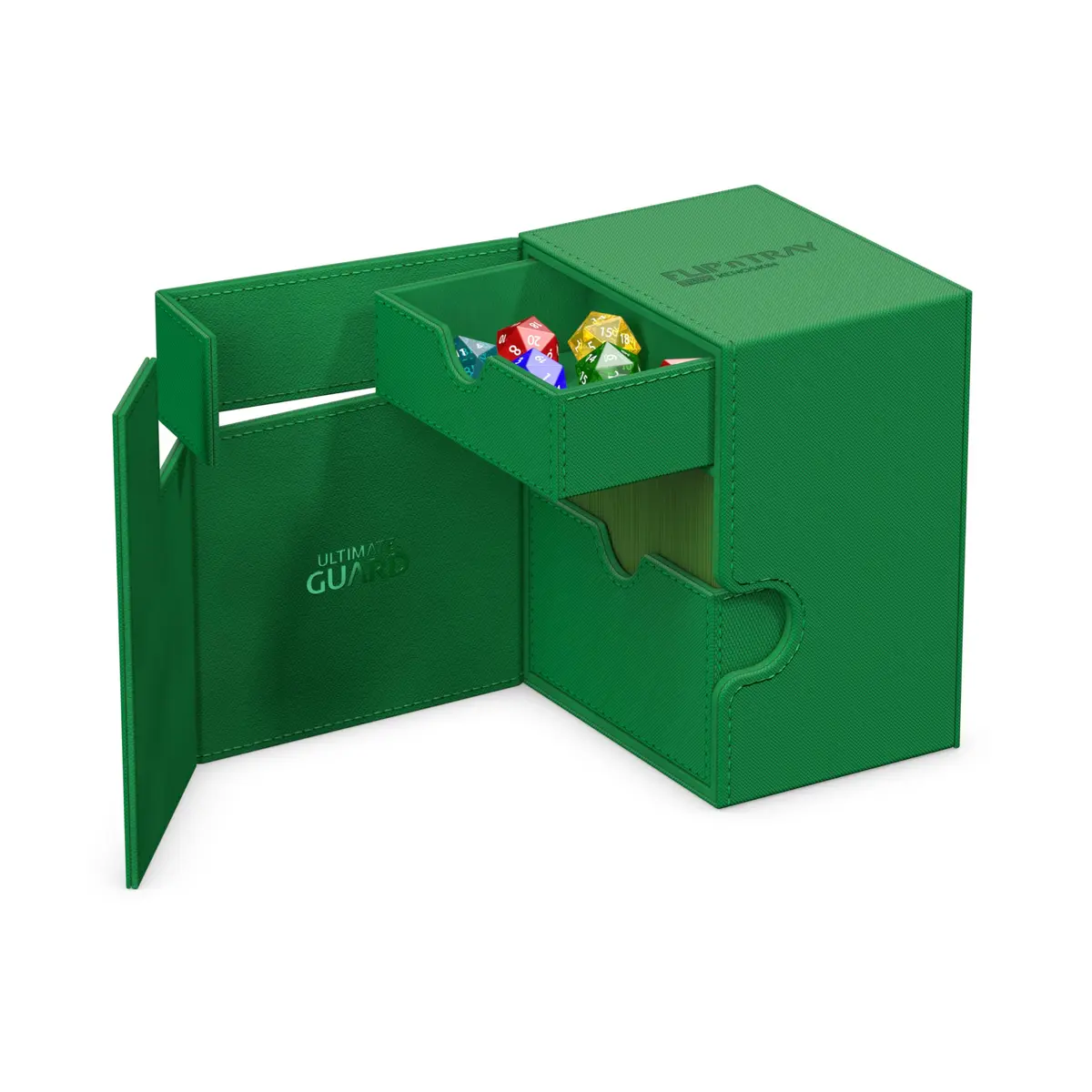 Ultimate Guard Flip'n'Tray 133+ Deck Case for 133 Double-Sleeved TCG Cards & Dice Tray | Green, Magnetic Closure, Microfiber Lining - view 6