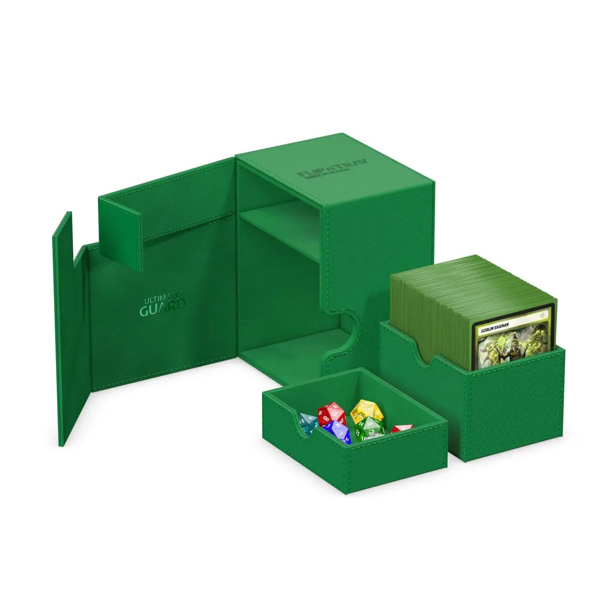 Ultimate Guard Flip'n'Tray 133+ Deck Case for 133 Double-Sleeved TCG Cards & Dice Tray | Green, Magnetic Closure, Microfiber Lining - view 4