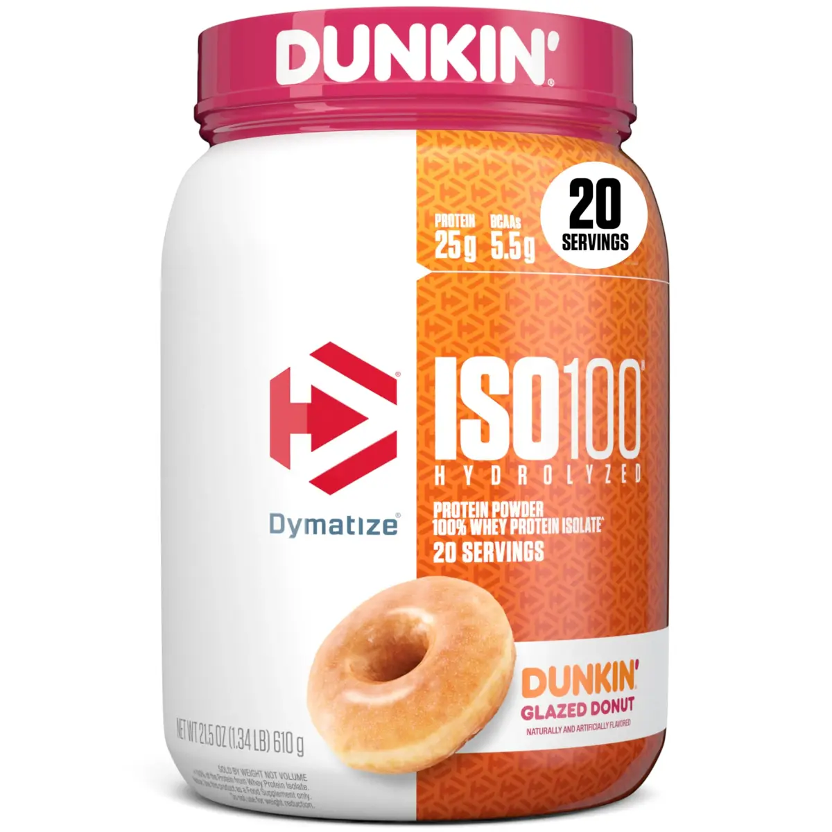 Dymatize ISO100 Whey Protein Isolate Dunkin' Glazed Donut 609g (1.34 lb) | 25g Protein Per Serving - main product image