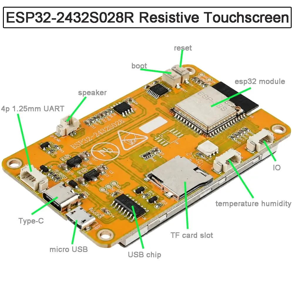 DIYmalls ESP32-2432S028R 2.8 inch TFT LCD Display with Resistive Touch Screen 320x240 Resolution | IoT Development Module - view 2