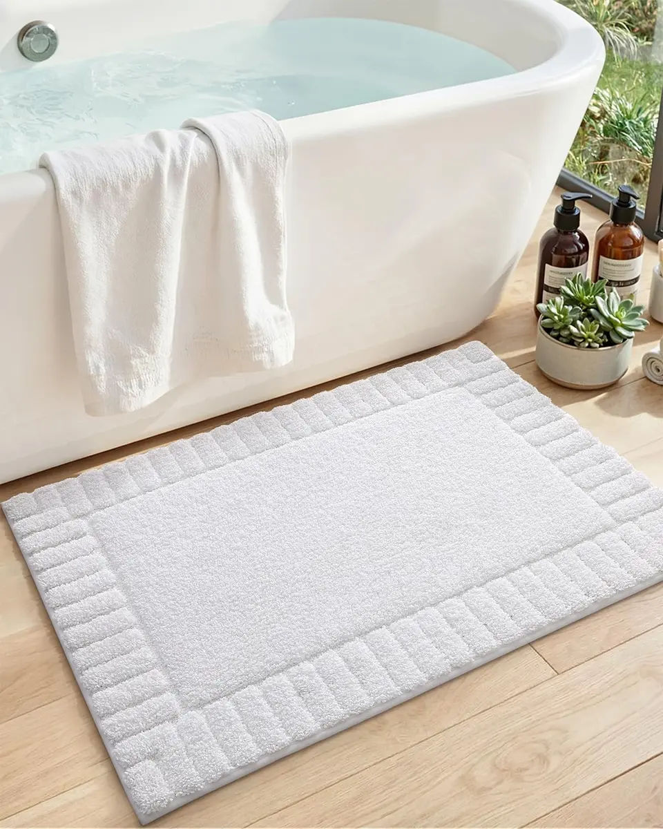 DEXI Bathroom Rugs 24x16 | Ultra Soft Microfiber Absorbent Bath Mat, White - main product image