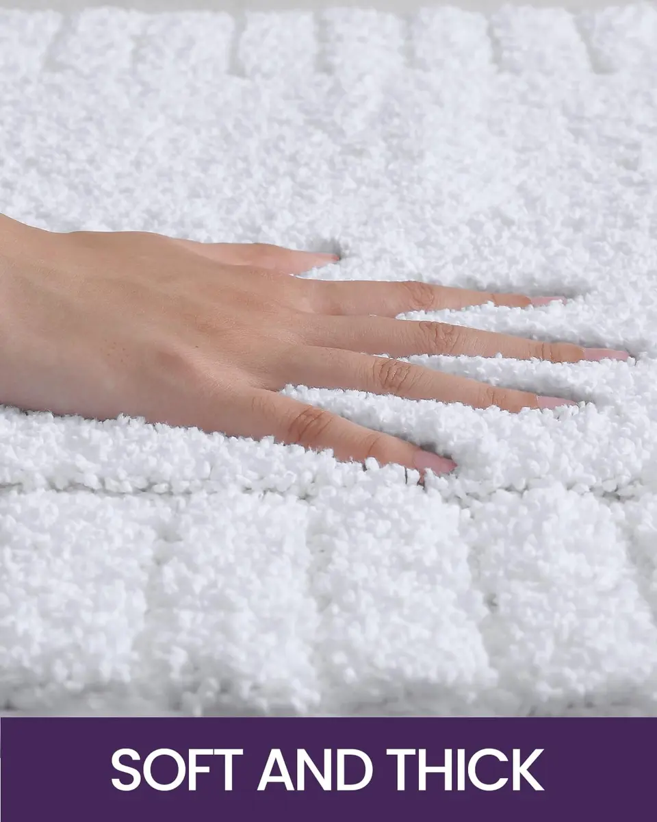 DEXI Bathroom Rugs 24x16 | Ultra Soft Microfiber Absorbent Bath Mat, White - view 5