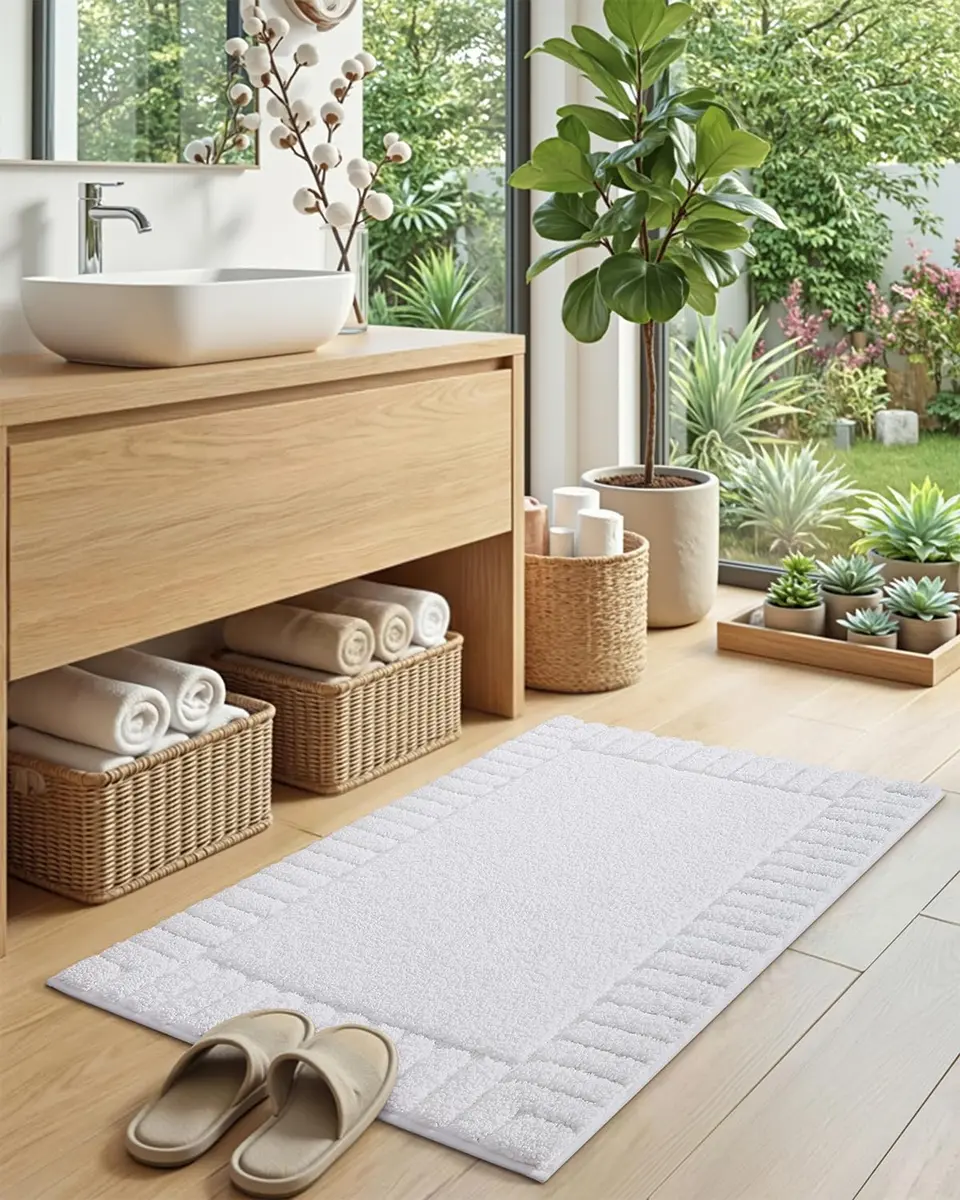 DEXI Bathroom Rugs 24x16 | Ultra Soft Microfiber Absorbent Bath Mat, White - view 3