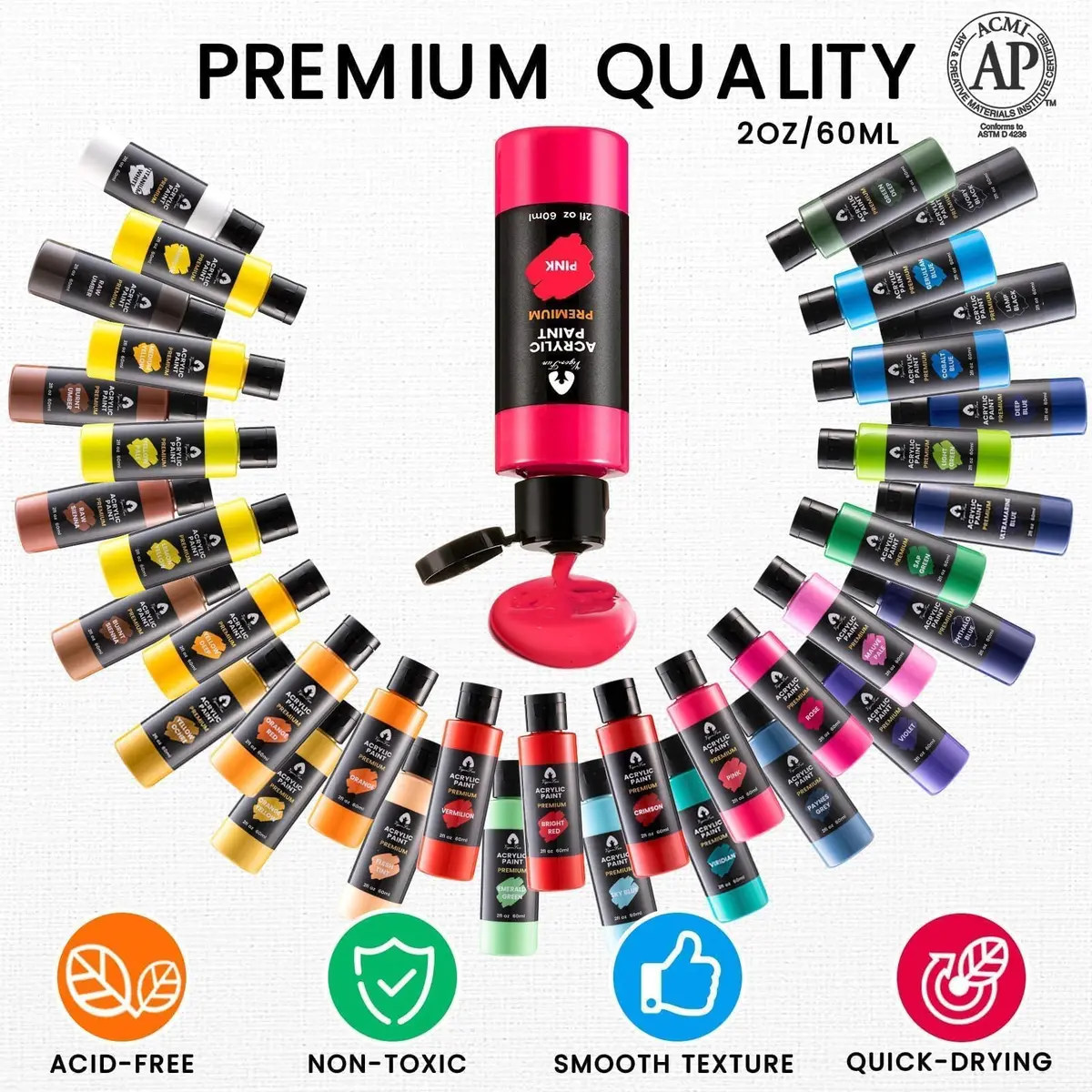 VigorFun 52 Pcs Acrylic Paint Set 36 Colors 2oz/60ml with Brushes & Palette | Versatile, Non-Toxic, for Artists & DIY Enthusiasts - view 4