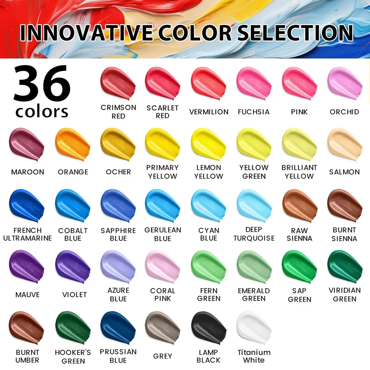 VigorFun 52 Pcs Acrylic Paint Set 36 Colors 2oz/60ml with Brushes & Palette | Versatile, Non-Toxic, for Artists & DIY Enthusiasts - view 7