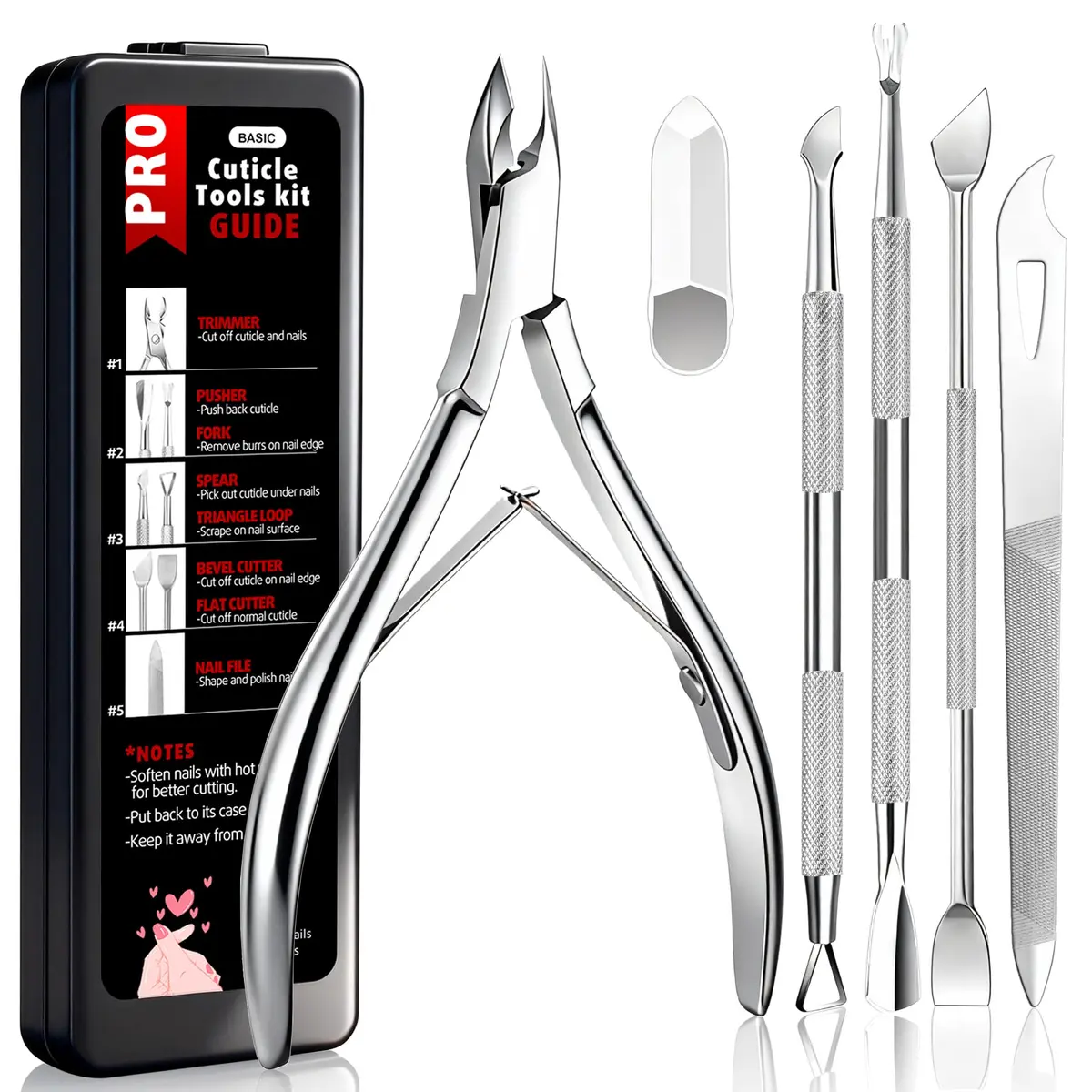 Cbiumpro 5 Pack Cuticle Nippers Set with Pusher & Cutter | Stainless Steel Nail Care Tool - main product image