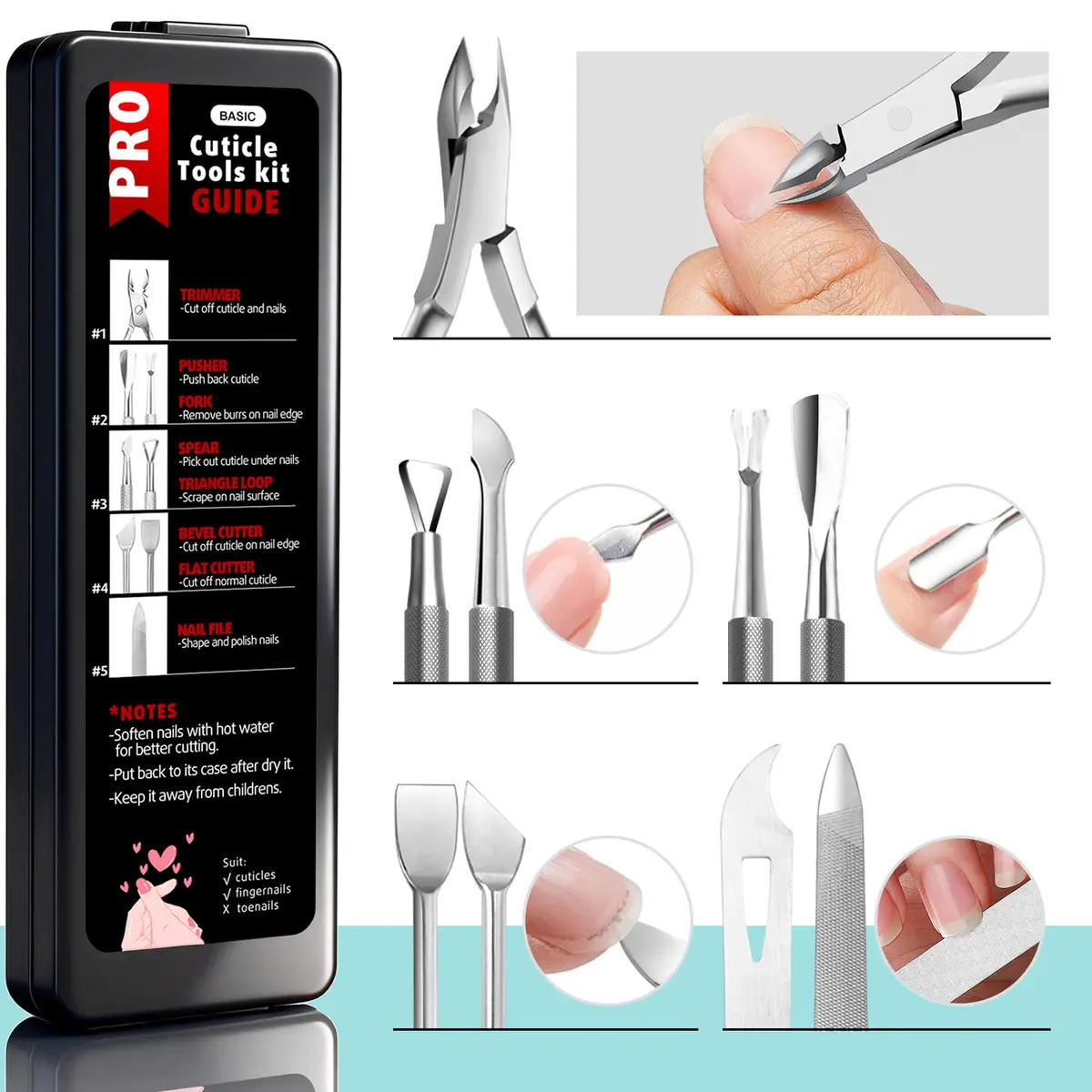 Cbiumpro 5 Pack Cuticle Nippers Set with Pusher & Cutter | Stainless Steel Nail Care Tool - view 8