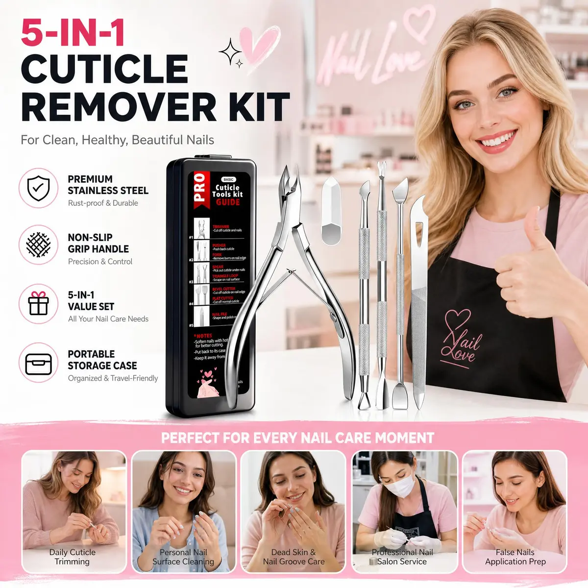 Cbiumpro 5 Pack Cuticle Nippers Set with Pusher & Cutter | Stainless Steel Nail Care Tool - view 2