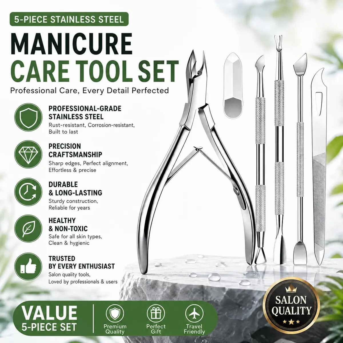 Cbiumpro 5 Pack Cuticle Nippers Set with Pusher & Cutter | Stainless Steel Nail Care Tool - view 4