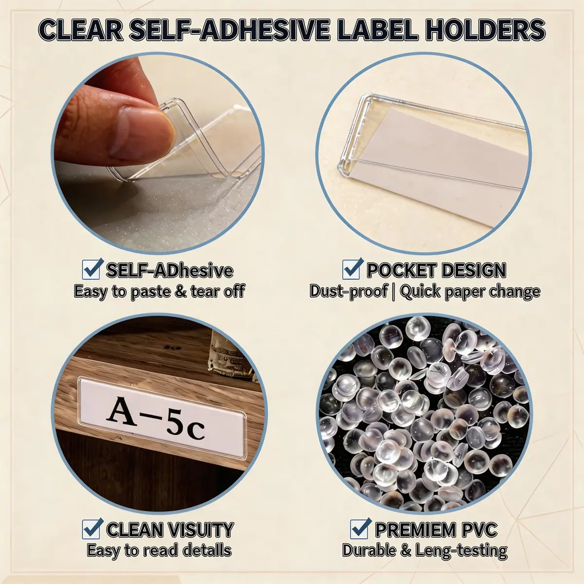 ELEMGULY Self Adhesive Label Holders 104 Pack | Clear Shelf Tag with Paper (2 x 1 Inch) for Supermarket, Bookshelf, Kitchen - view 4