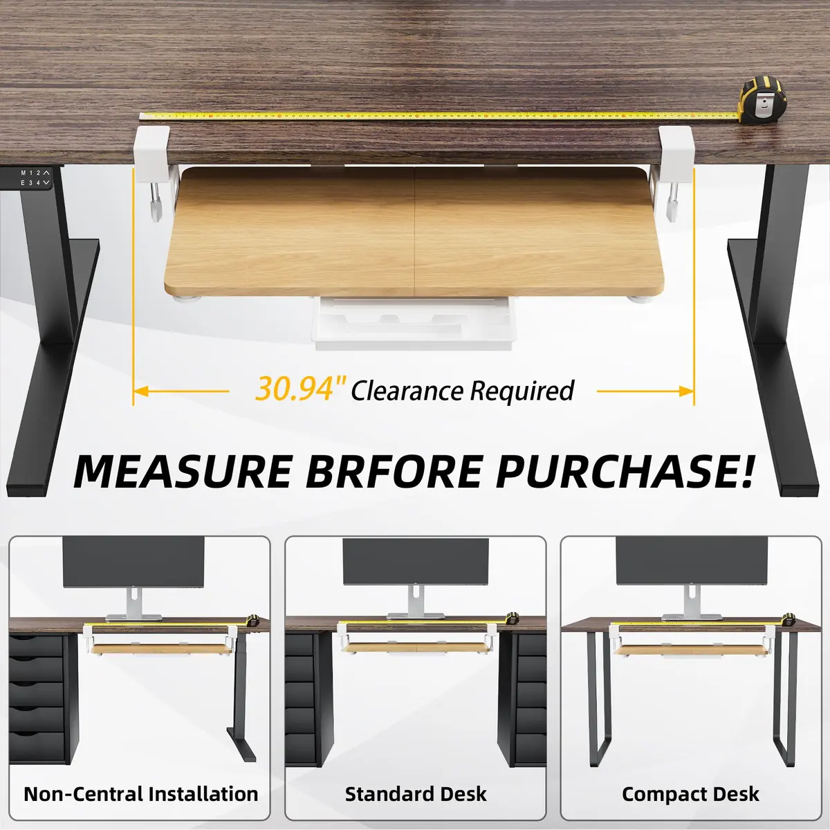 ETHU Under Desk Keyboard Tray with C-Clamp 26.77x11.81 Oak | Large, Ergonomic, Easy Install - view 7