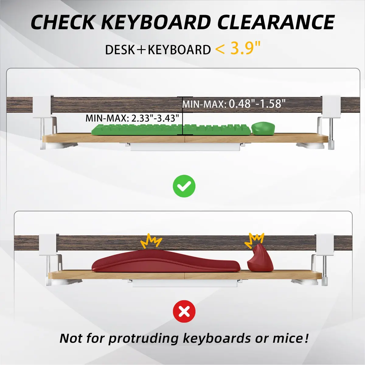 ETHU Under Desk Keyboard Tray with C-Clamp 26.77x11.81 Oak | Large, Ergonomic, Easy Install - view 9