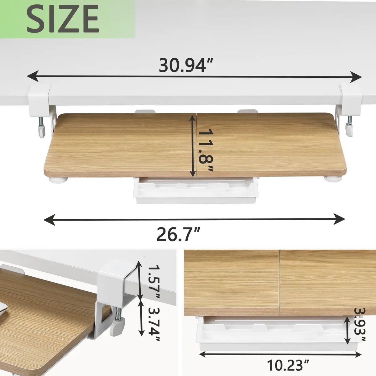 ETHU Under Desk Keyboard Tray with C-Clamp 26.77x11.81 Oak | Large, Ergonomic, Easy Install - view 2