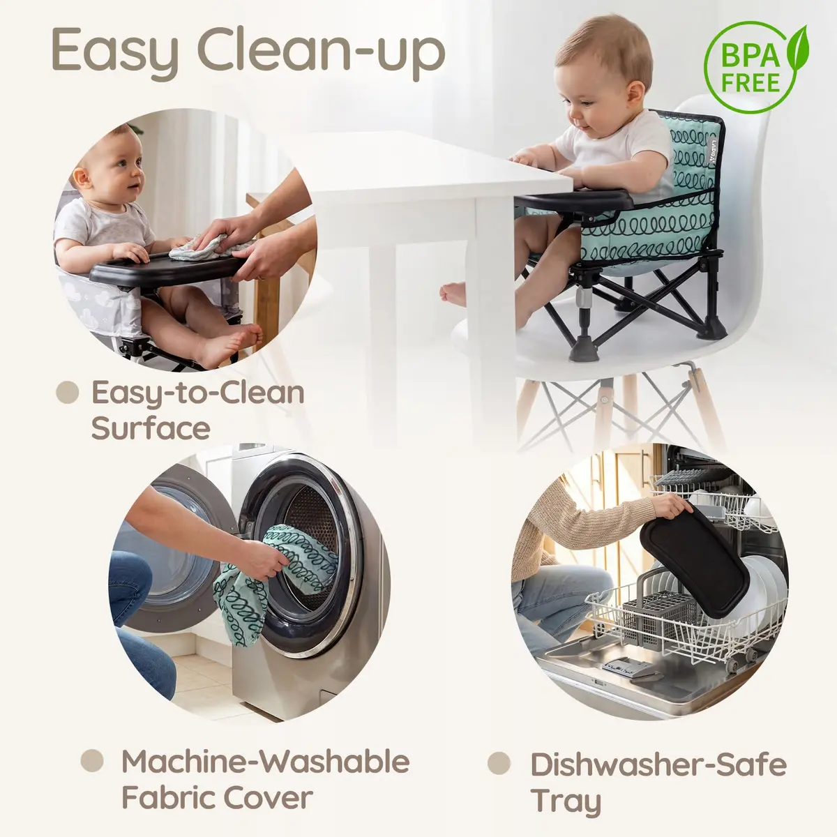 AskCat Baby Booster Seat for Kitchen Chairs, Foldable Portable Baby Chair | Safe, Compact & Washable - view 7