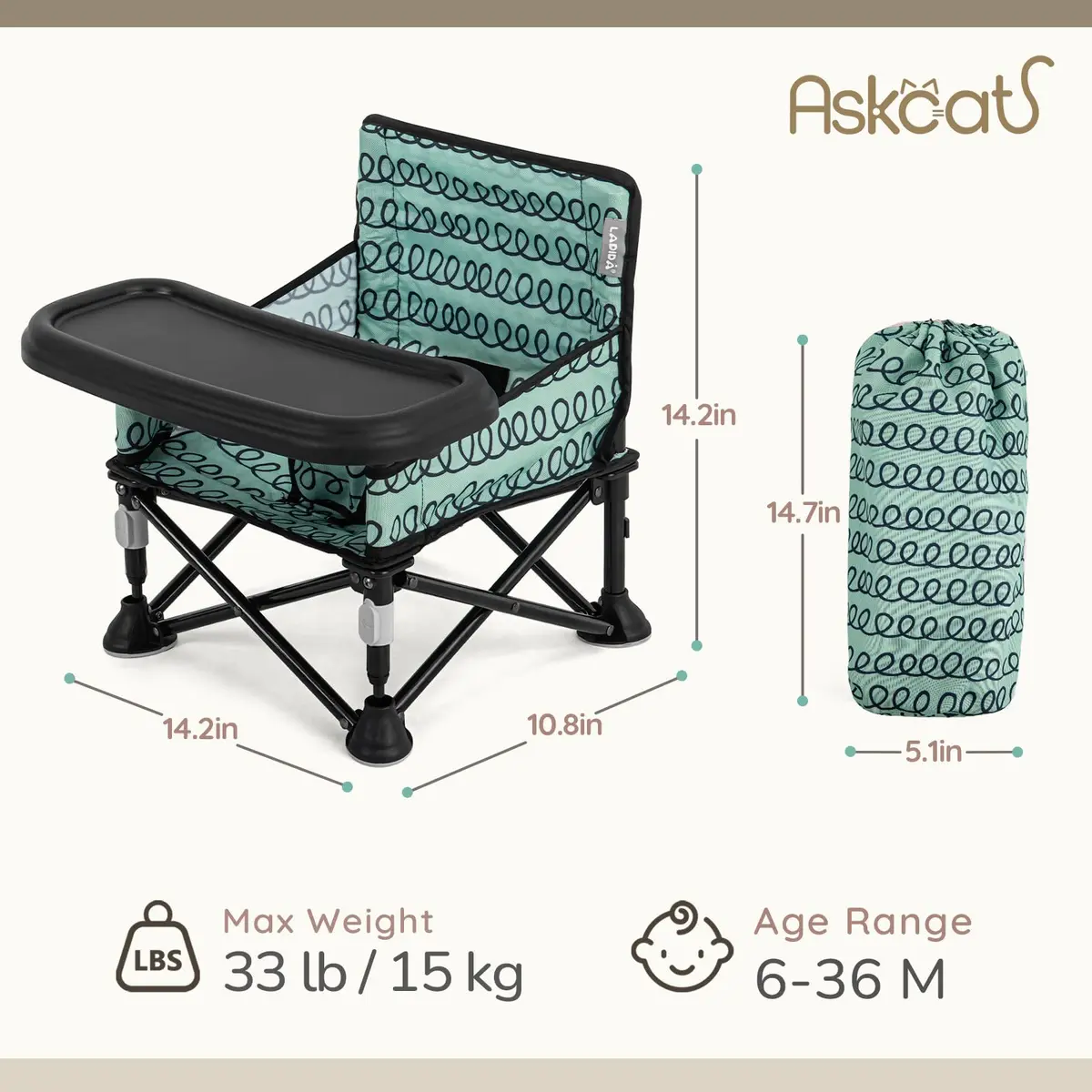 AskCat Baby Booster Seat for Kitchen Chairs, Foldable Portable Baby Chair | Safe, Compact & Washable - view 2
