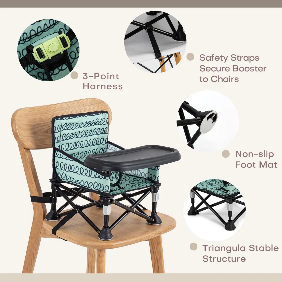 AskCat Baby Booster Seat for Kitchen Chairs, Foldable Portable Baby Chair | Safe, Compact & Washable - view 4