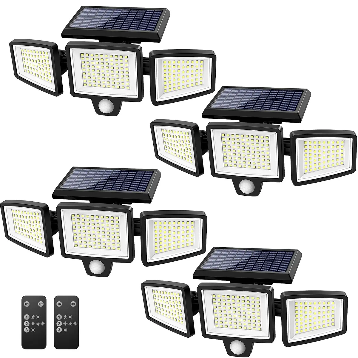 Tuffenough Solar Outdoor Lights 2500LM 210 LED Security Flood Lights 4 Pack | Waterproof 270° Wide Angle with Remote - main product image