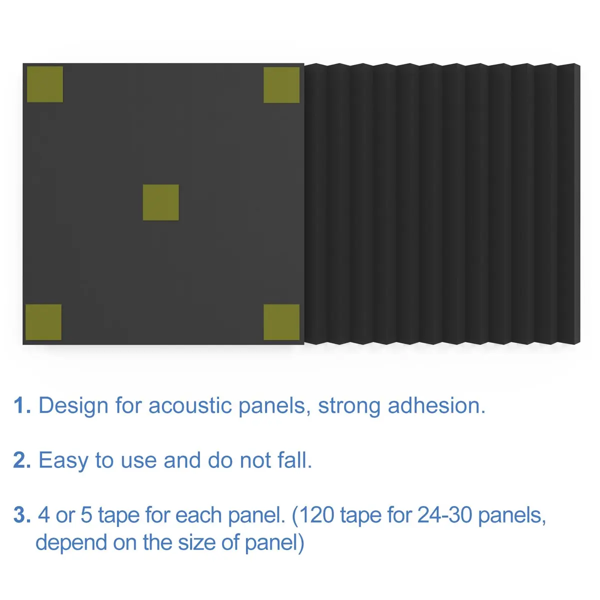 EGINO 120 Pack Double-Sided Adhesive Tape for Acoustic Soundproofing Foam Panels 30mm x 30mm | Heavy Duty Wall Mounting - view 2