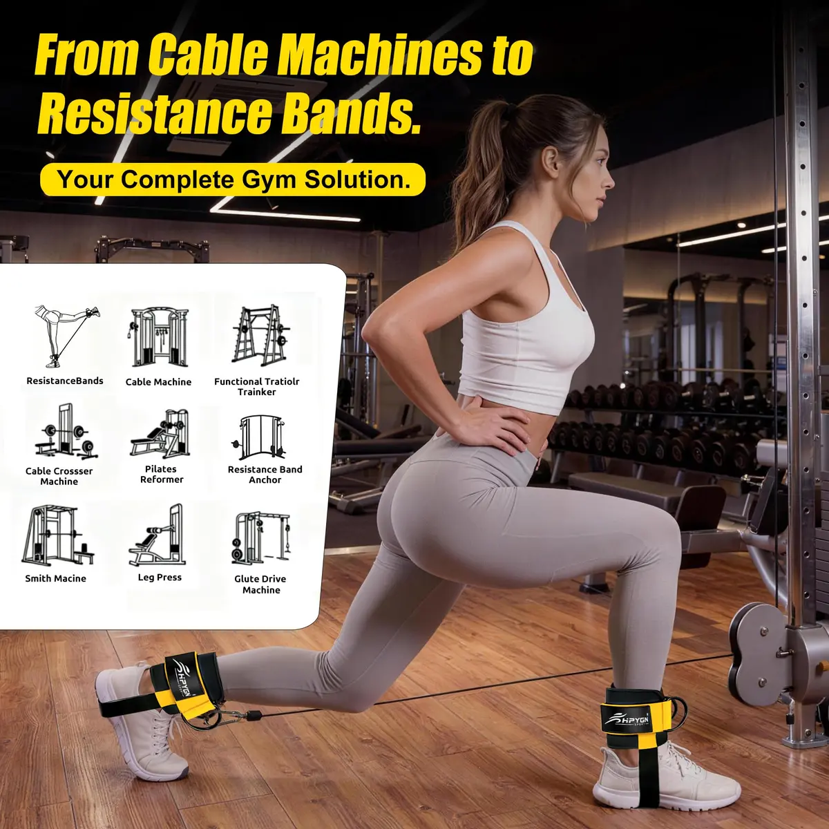 HPYGN Ankle Straps for Cable Machine, Yellow Pair | Secure Kickback & Glute Workout Attachment - view 5