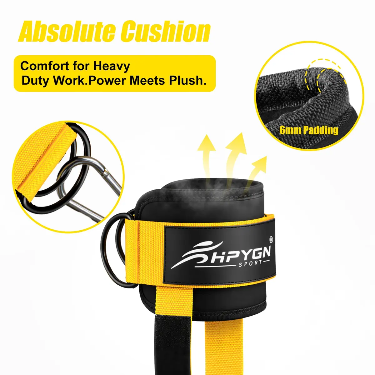 HPYGN Ankle Straps for Cable Machine, Yellow Pair | Secure Kickback & Glute Workout Attachment - view 6