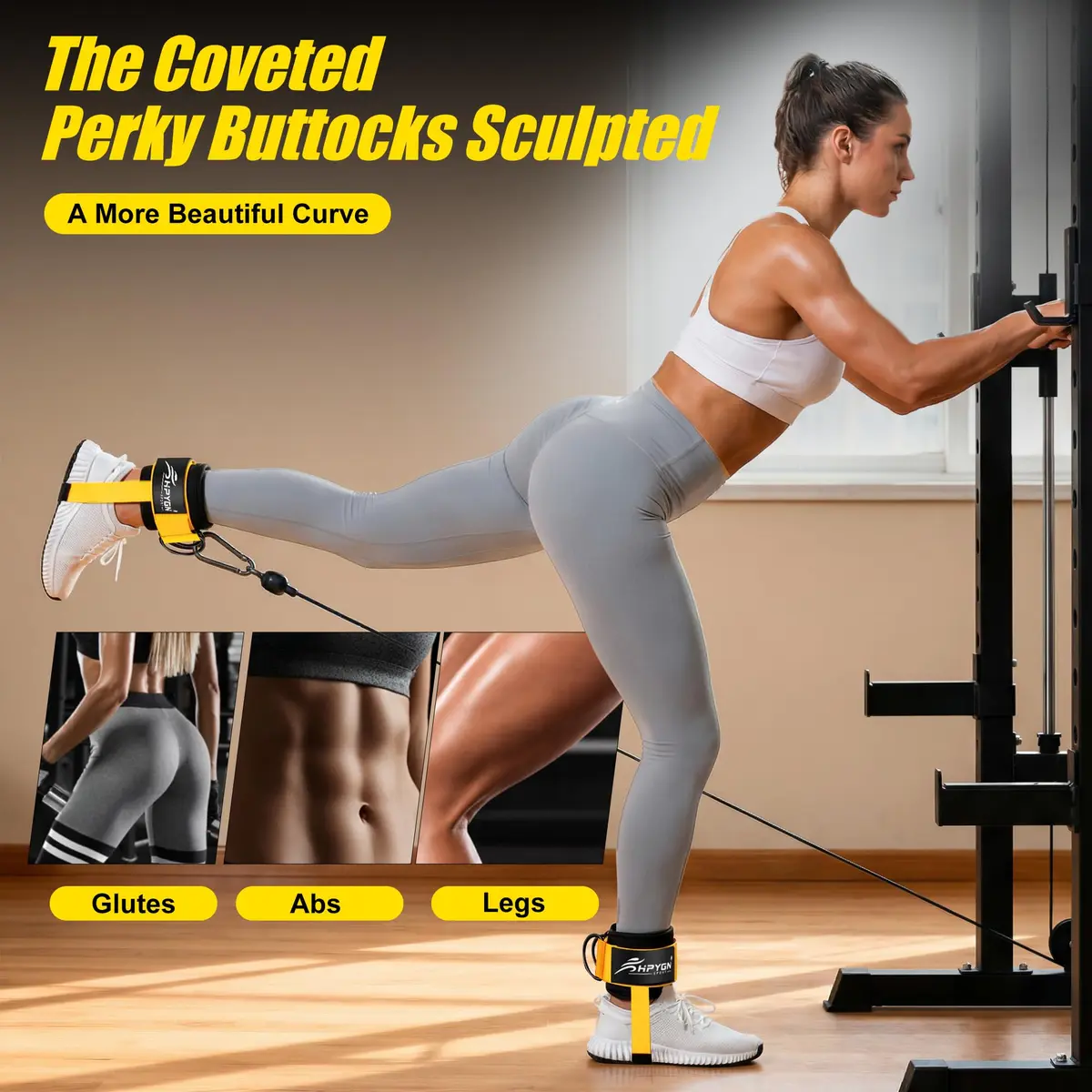HPYGN Ankle Straps for Cable Machine, Yellow Pair | Secure Kickback & Glute Workout Attachment - view 7