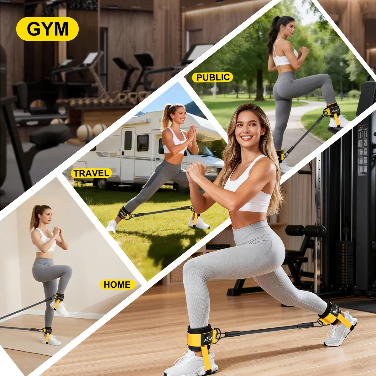 HPYGN Ankle Straps for Cable Machine, Yellow Pair | Secure Kickback & Glute Workout Attachment - view 8