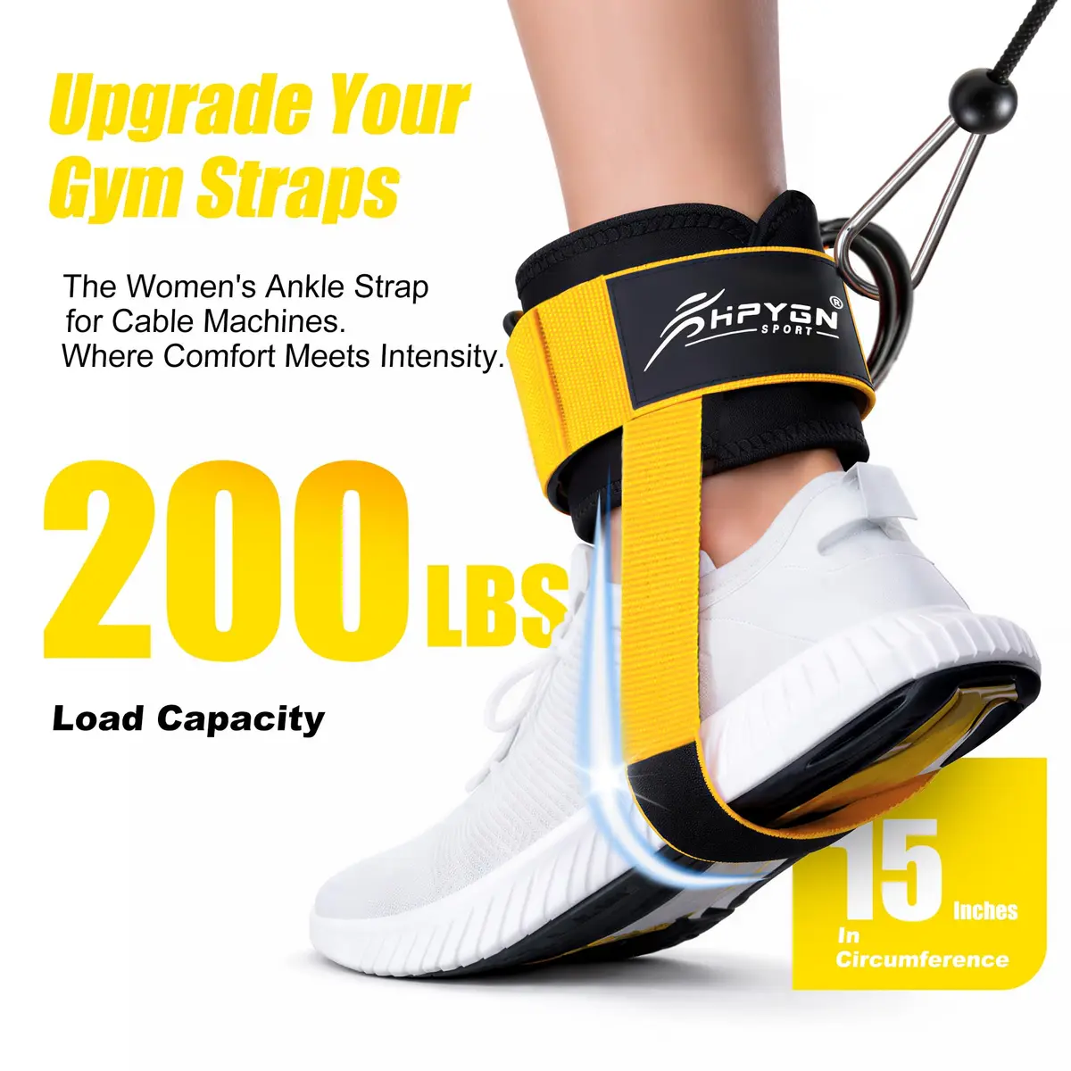HPYGN Ankle Straps for Cable Machine, Yellow Pair | Secure Kickback & Glute Workout Attachment - view 2